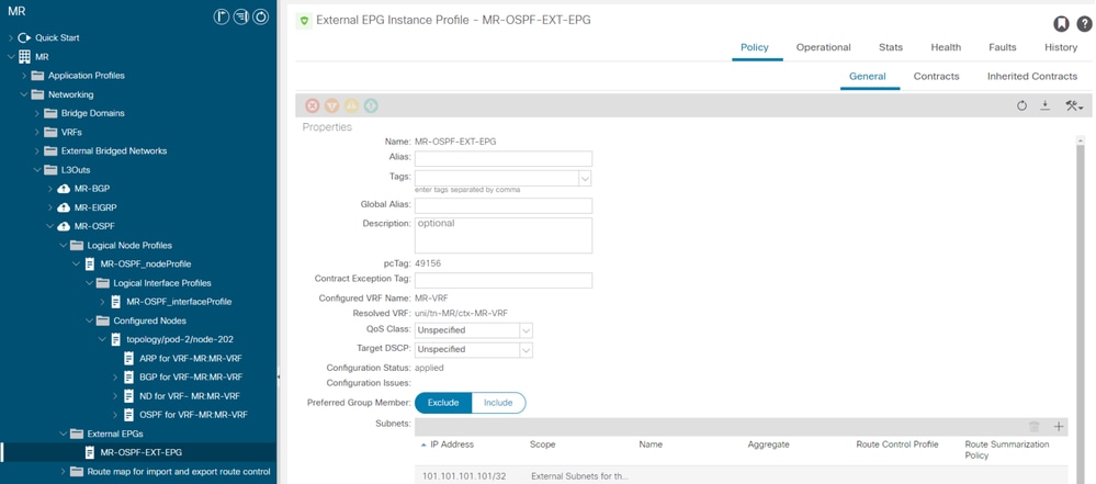 External EPG instance profile for MR-OSPF L3Out