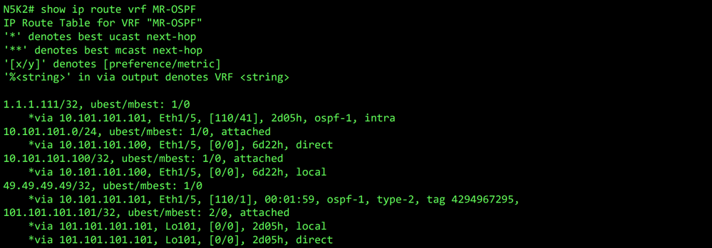 RIB for VRF MR-OSPF on N5K2