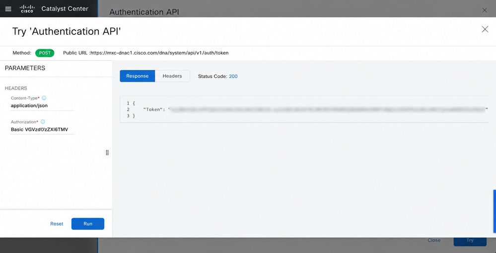 Getting Authentication Token from Catalyst Center GUI.