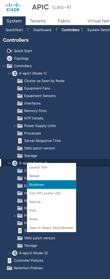 Right-click APIC and Choose Shutdown