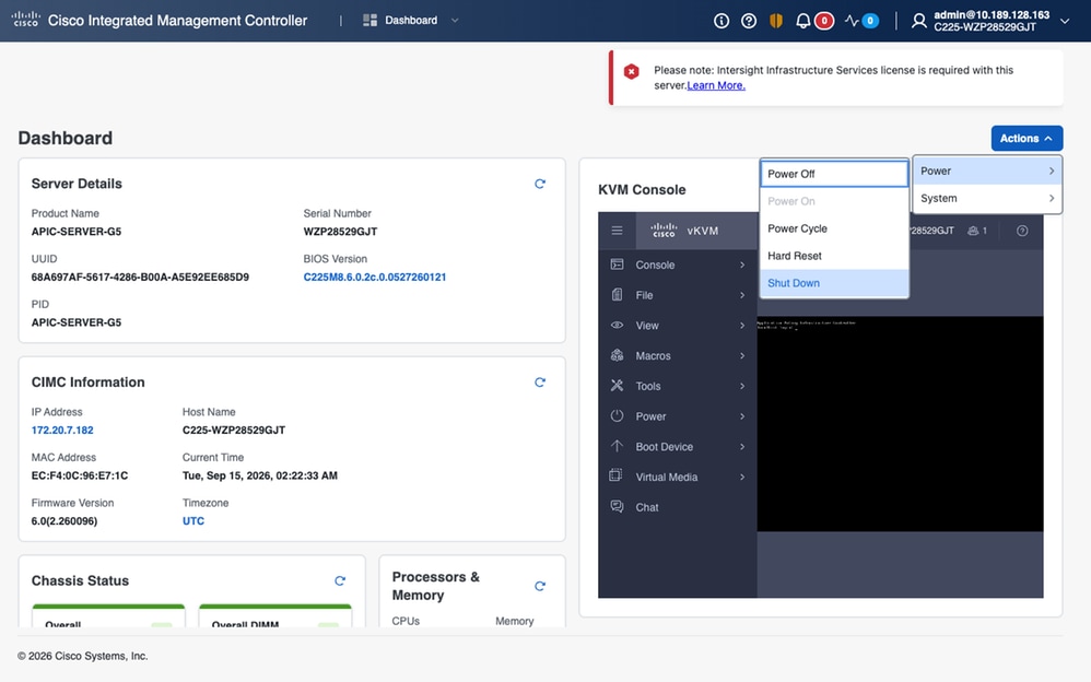 Access Host Power from Actions on APIC Server
