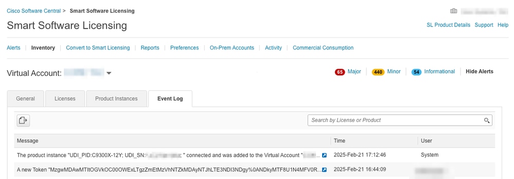 Virtual Account Event Log Showing Device.