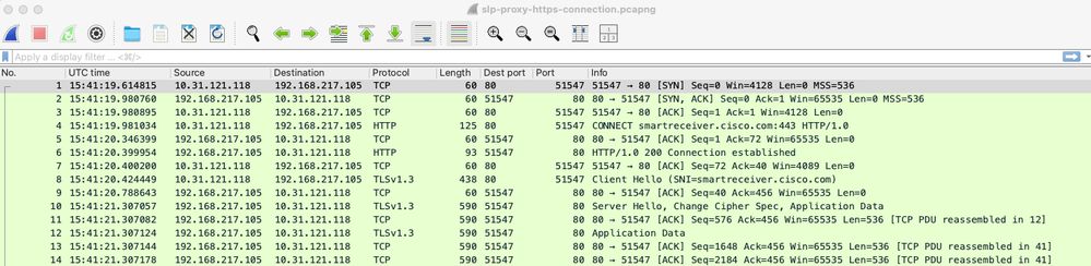 Packet Capture of Successful HTTPS Connection with CSSM Using a Proxy Server.
