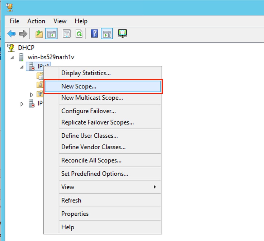 win2012, select the New DHCP Scope