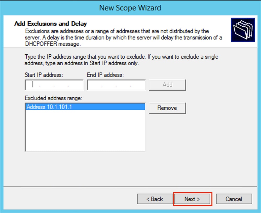 win2012, Define excluded range from the DHCP Scope