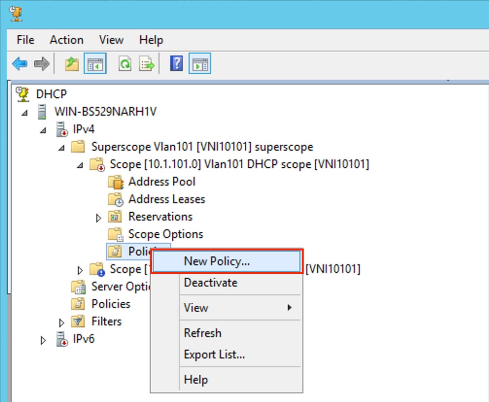 win2012, Select New Policy for DHCP Option 82
