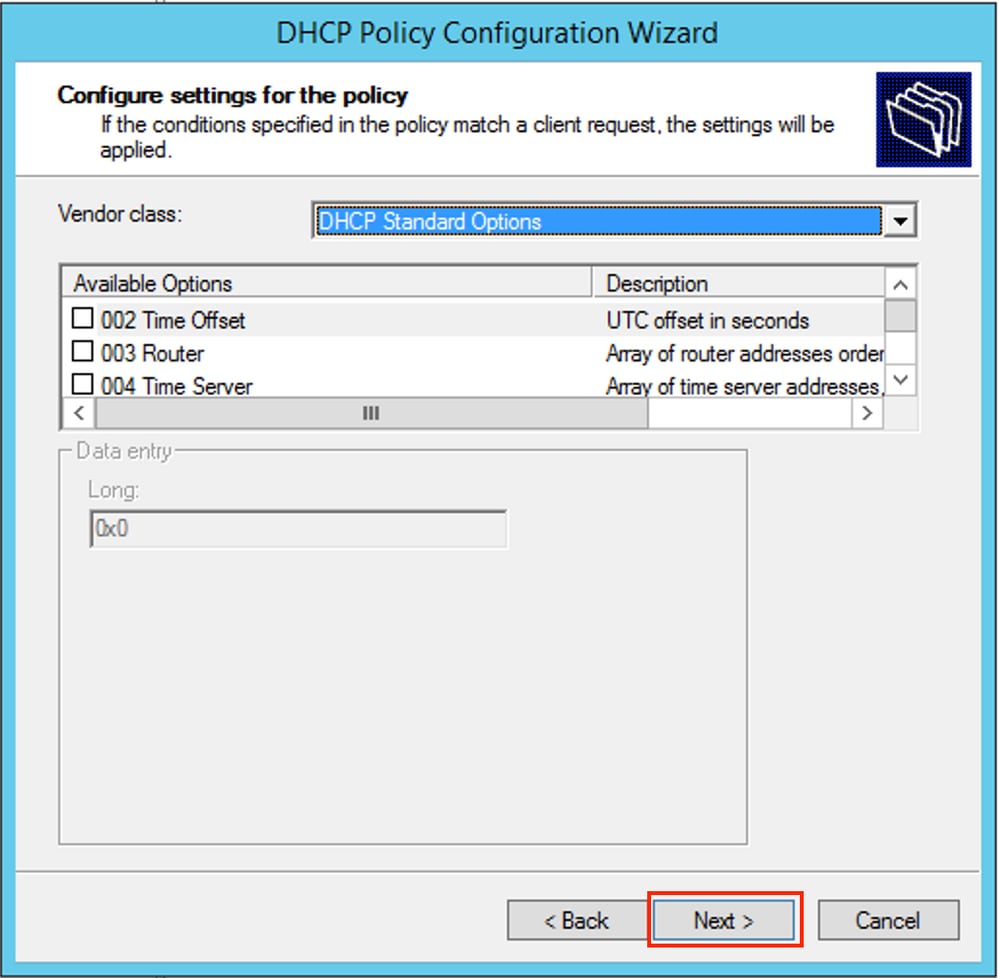 win2012, DHCP Standard options. Click NExt