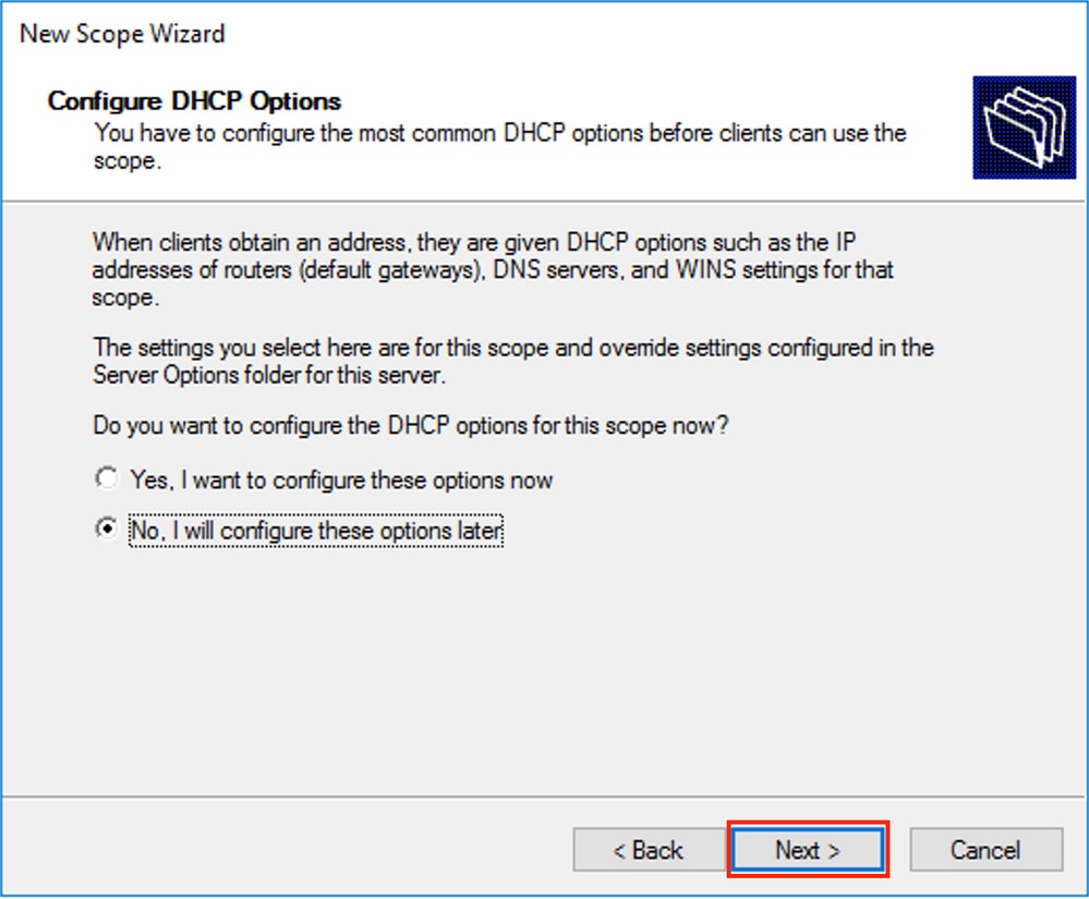 win2016, Skip configuration of DNS/WINS for the DHCP scope