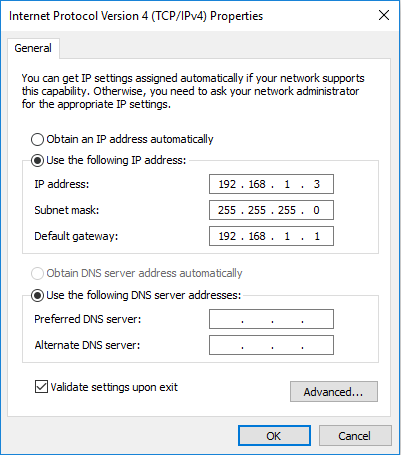 Assigning Static IP on a Windows PC