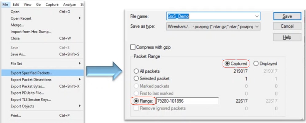 packet range in Wireshark