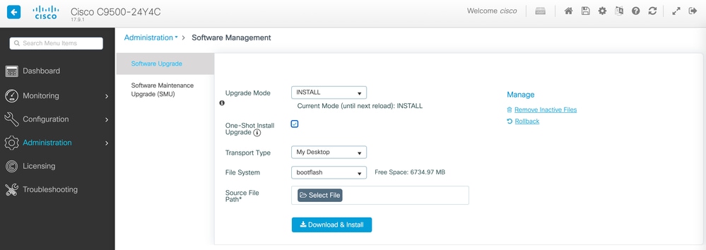 Software Management Window