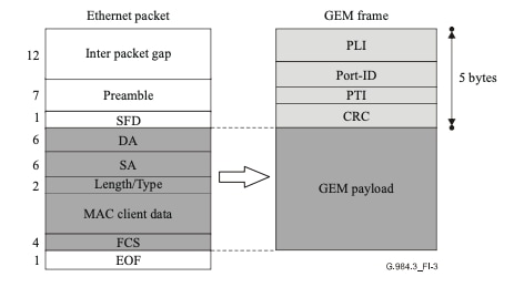 Ethernet Frame Mapped to a GEM Frame