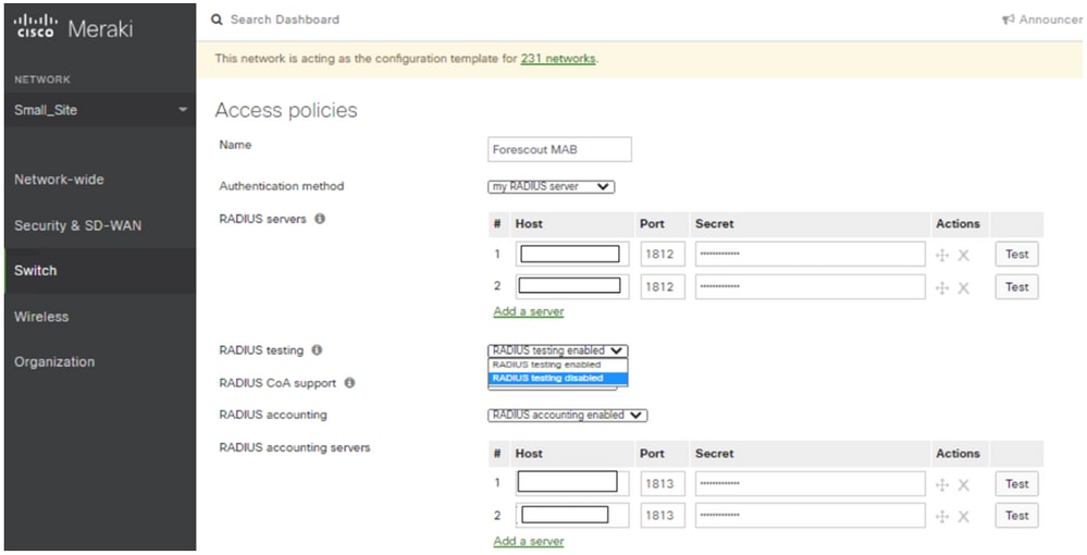 Access Policy Settings in Meraki MS Devices
