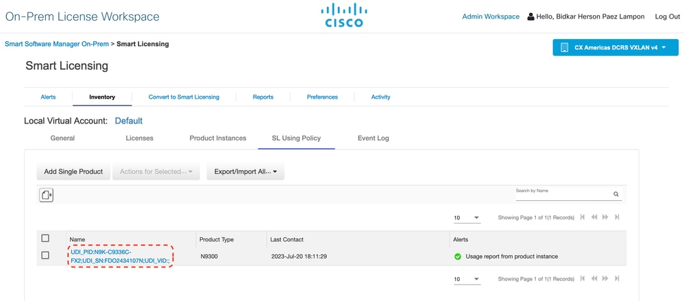 CSSM On-Prem - Nexus présent dans la liste des instances de produit