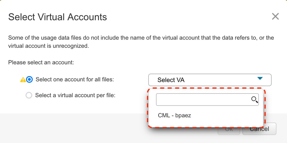 CSSM:Virtual Account（仮想アカウント）ドロップダウンメニュー