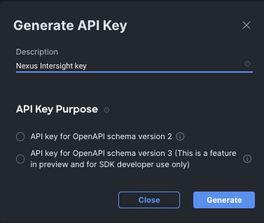 Generazione delle opzioni e della messaggistica della chiave API