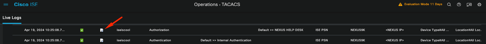 TACACS Live Log