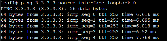 Ping Reachability from Leaf1 to Leaf3