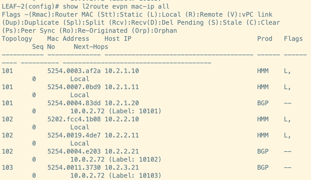 Command Output from Leaf 2