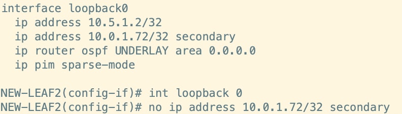 Remove the Secondary IP from Loopback Interface