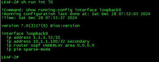 Secondary IP on Leaf Switch 2