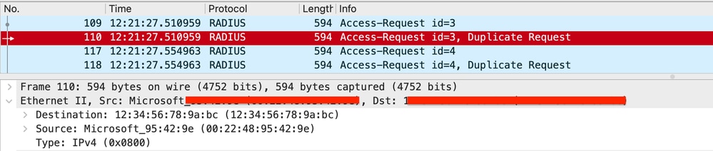 Radius Access-Request Sent to AAA Server