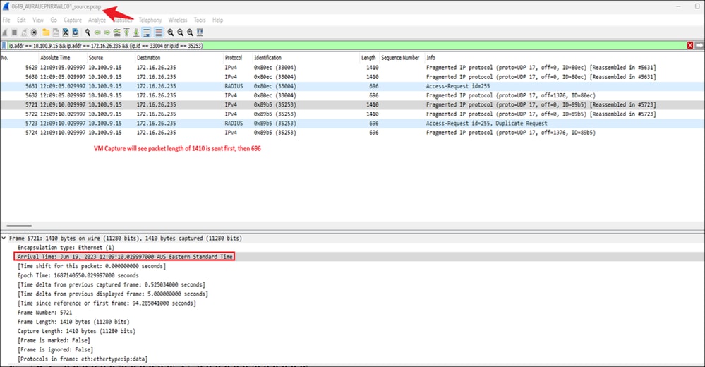 Sequence of Fragmented Packets on WLC