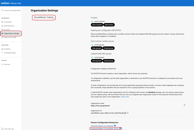 Organization Setting Page Showing Certificate Download Link