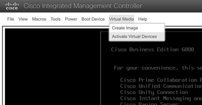 Activate virtual devices menu