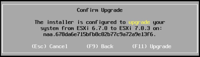 Confirm upgrade screen