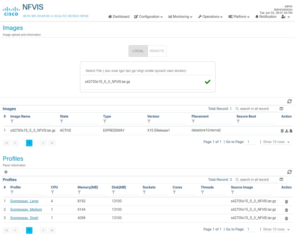NFVIS Image expressway upload images and profiles present