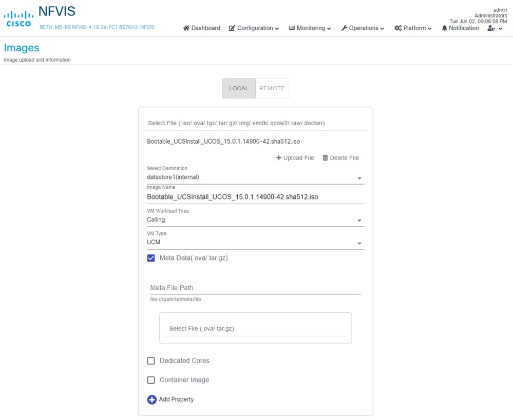 NFVIS Image CUCM metadata selected