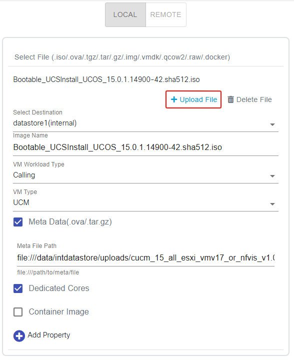 NFVIS Image CUCM metadata uploaded ready for ISO Upload