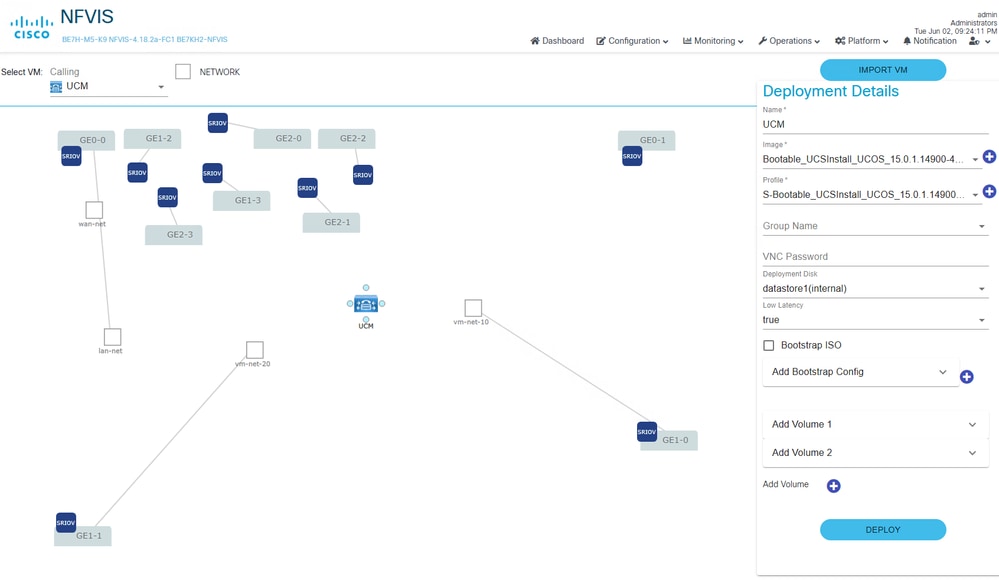 NFVIS Deploy UCM node selected