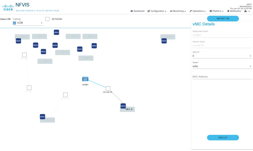 NFVIS Deploy UCM network connection