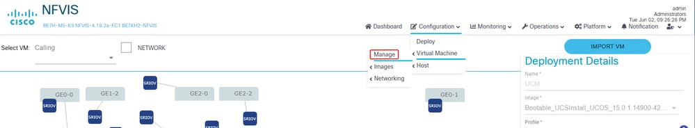 NFVIS Deploy to Configuration Virtual Machines Manage