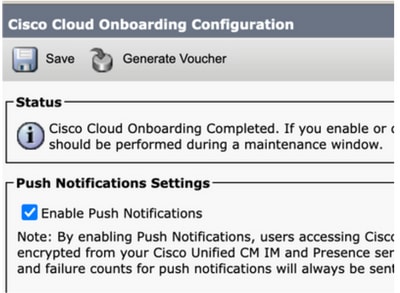 CUCM Push Notifications configuration checkbox