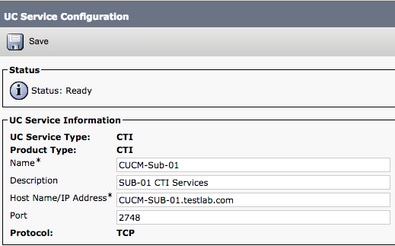 UC Service configuration - CTI Configuration