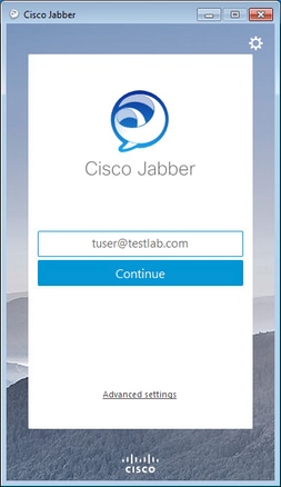 Cisco Jabber initial Log in prompt