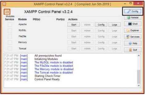 Click on the Config button.