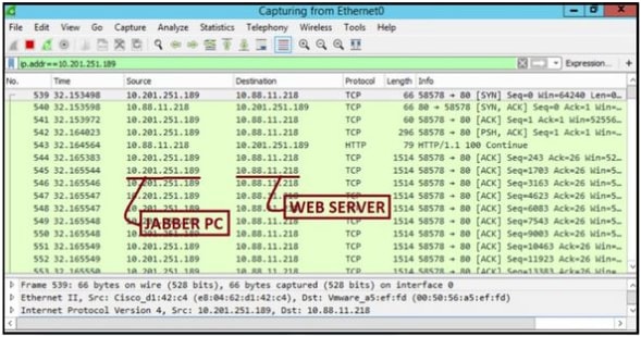 Wireshark capture on the Web server shows the PRT file transactions.