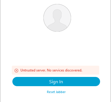 Anmeldefehler: Nicht vertrauenswürdiger Server. Keine Dienste entdeckt.
