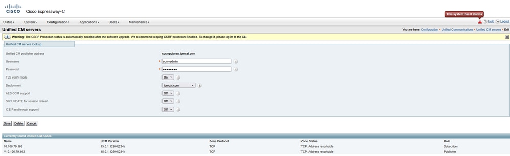 Add CUCM on Exp-Core