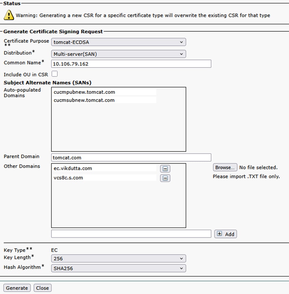 CSR for Tomcat ECDSA