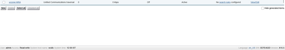 Unified Communication MRA Zone Status Active