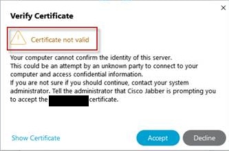 Jabber Untrusted Certificate Warning