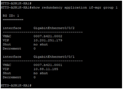 Output of the command 'show redundancy application if-mgr group 1' from CUBE-1.