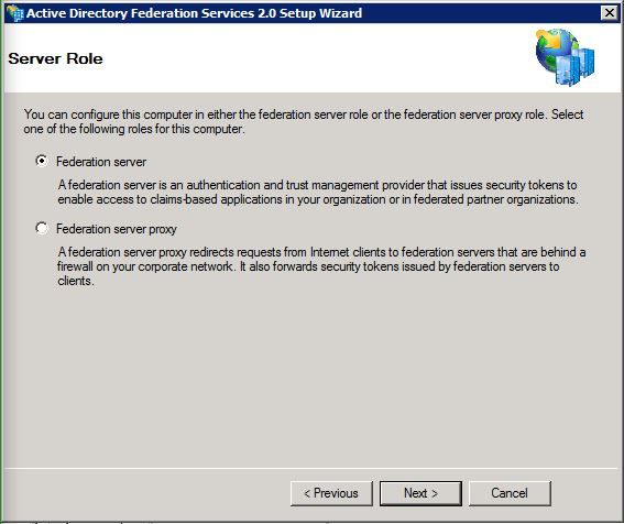 SSO with CUCM and AD FS - Install AD FS 2.0 - Select the Federation Server option