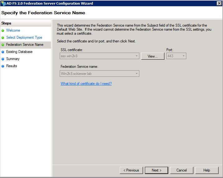 SSO with CUCM and AD FS - Configure AD FS 2.0 - Specify the Federation Server Name