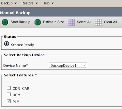 Configure Backup and Restore from GUI - Select device and feature